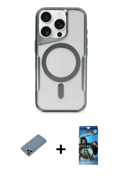 ieg™ iPhone 11 Pro Max Kılıf Yadigar Klasik Özel Seri - Siyah 34D Izgaralı Cam + Gökkuşağı Shine Kam