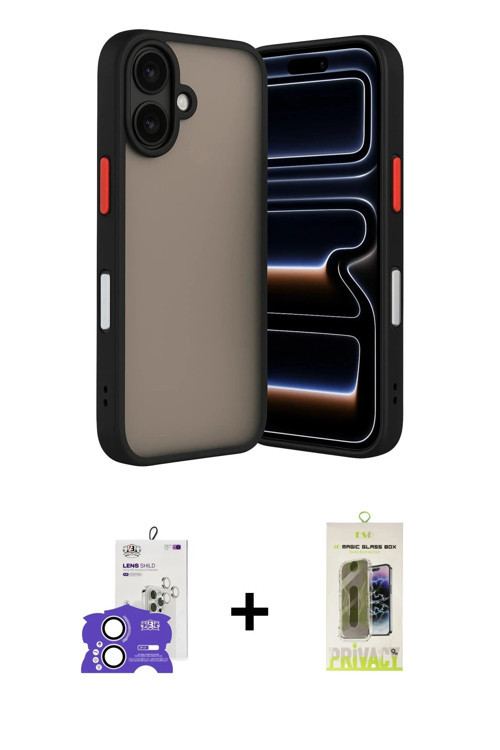 ieg™ iPhone 17 Kılıf Ahenk Çizgi Serisi - Siyah Joko Magic 5D Hayalet Cam + Lila Bilvis Titan Kamera
