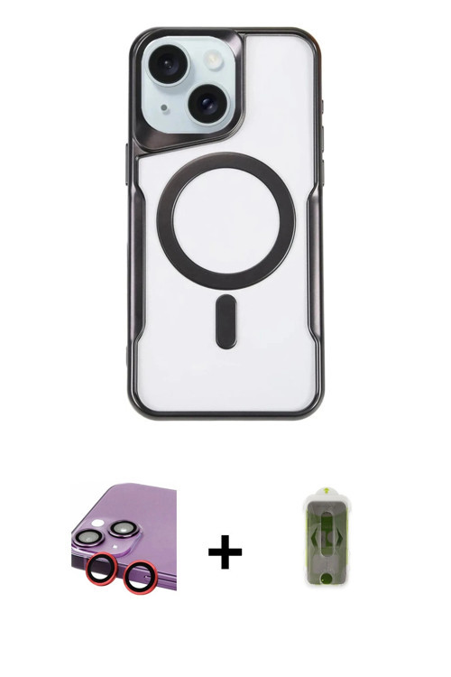 ieg™ iPhone 14 Kılıf Yadigar Klasik Özel Seri - Siyah Joko Magic 5D Hayalet Cam + Kırmızı Raze Metal