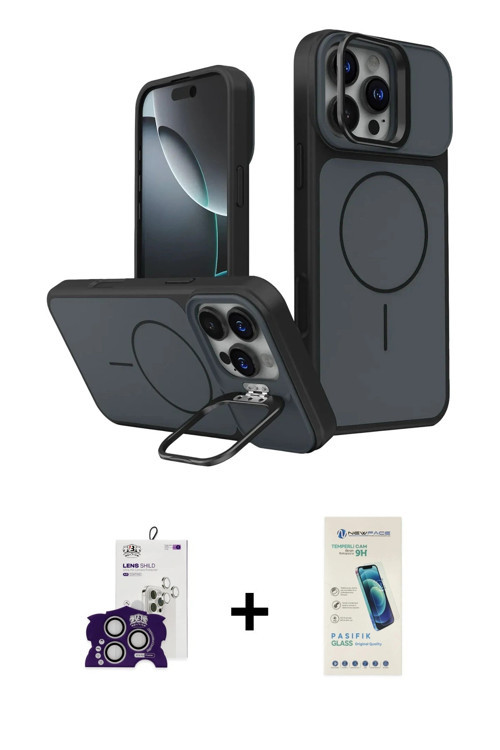 ieg™ iPhone 16 Pro Max Kılıf İz Modern Prime - Şeffaf Pasifik Cam Ekran Koruyucu + Gümüş Bilvis Tita