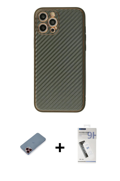 ieg™ iPhone 12 Pro Kılıf Ahenk Işık - Şeffaf Uv Polymer Nano Ekran Koruyucu + Kırmızı Metal Kamera L
