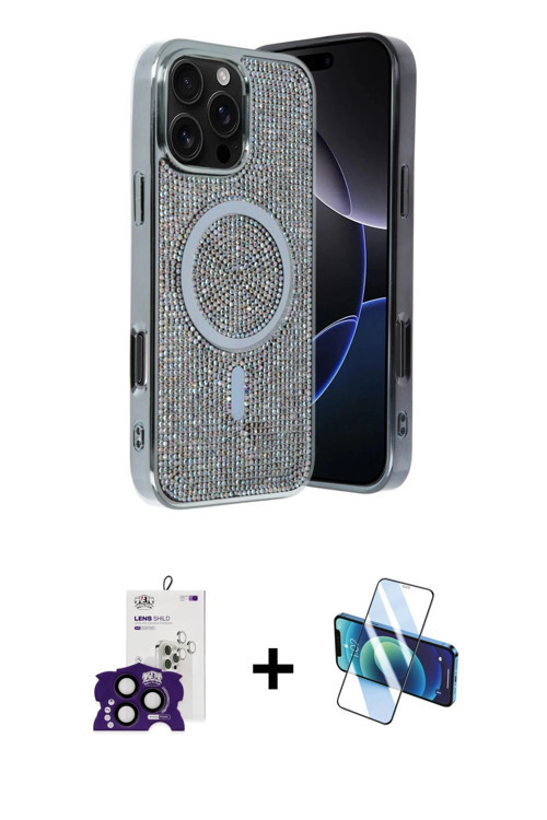 ieg™ iPhone 16 Pro Max Kılıf Eksen Çizgi - Siyah 3D Antistatik Seramik Nano Ekran Koruyucu + Siyah B