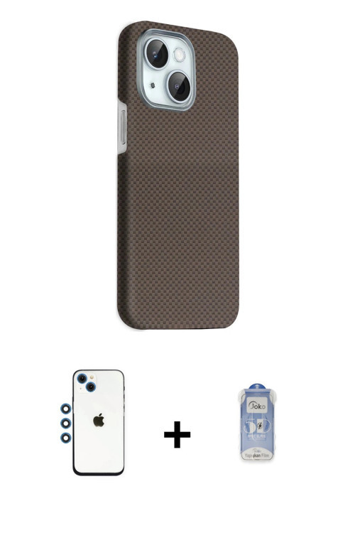 ieg™ iPhone 14 Kılıf Kozmos Klasik Prime - Siyah Joko Magic 5D Cam + Mavi Shine Kamera Lens