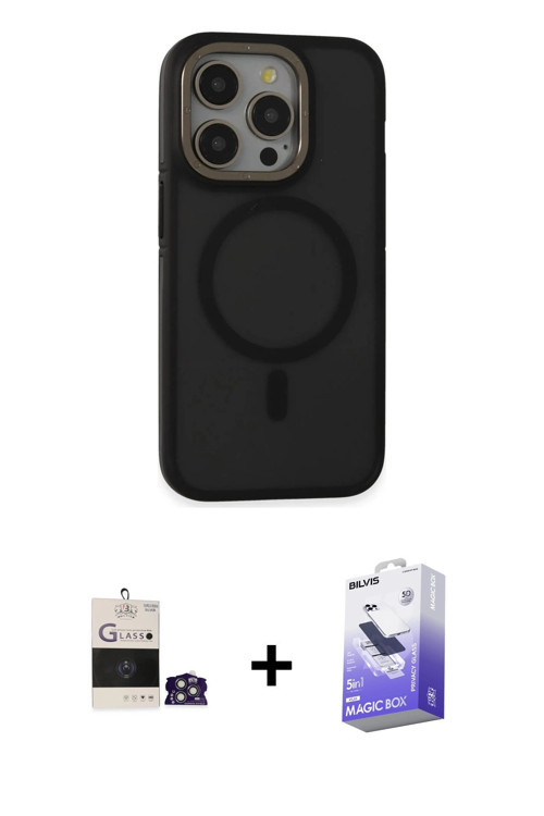 ieg™ iPhone 14 Pro Max Kılıf Ahenk Form Serisi - Siyah Bilvis 5in1 5D Magic Hayalet Cam Ekran Koruyu