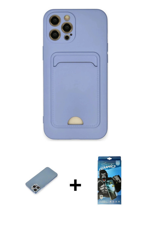 ieg™ iPhone 12 Pro Max Kılıf Vadi Çizgi Prime - Siyah 34D Izgaralı Cam + Gökkuşağı Shine Kamera Lens