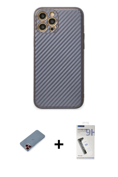 ieg™ iPhone 12 Pro Kılıf Ahenk Işık - Şeffaf Uv Polymer Nano Ekran Koruyucu + Kırmızı Metal Kamera L