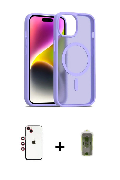 ieg™ iPhone 14 Kılıf Siluet Minimal Prime - Siyah Joko Magic 5D Hayalet Cam + Kırmızı Shine Kamera L