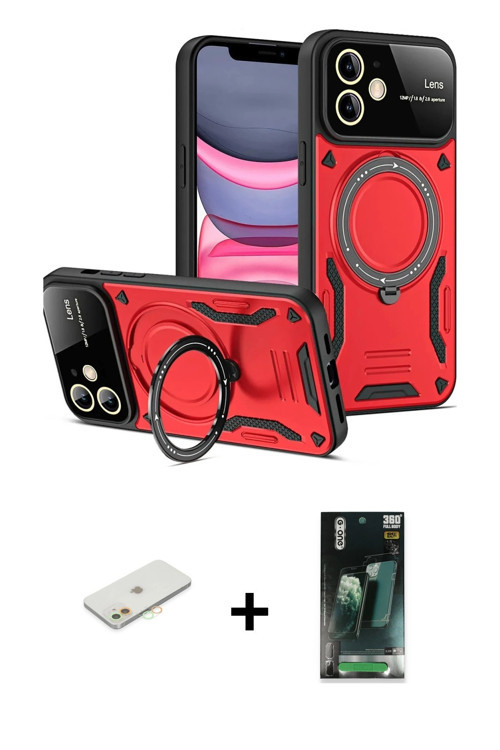 ieg™ iPhone 11 Kılıf Kıvılcım Modern Serisi - Şeffaf 360 Full Body Arka Koruyucu + Turuncu Renkli Ka