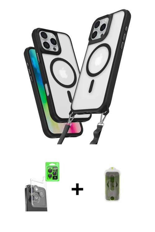 ieg™ iPhone 16 Pro Max Kılıf Atlas Doku Koleksiyonu - Siyah Joko Magic 5D Hayalet Cam + Siyah Raze M