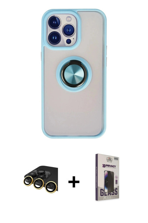 ieg™ iPhone 13 Pro Max Kılıf Yörünge Çizgi - Siyah Bilvis Hayalet Cam Ekran Koruyucu + Gold Raze Met