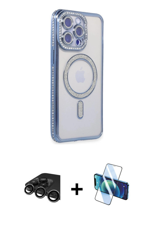 ieg™ iPhone 15 Pro Kılıf Zirve Doku Prime - Siyah 3D Antistatik Cam Ekran Koruyucu + Titanyum Gri Ra