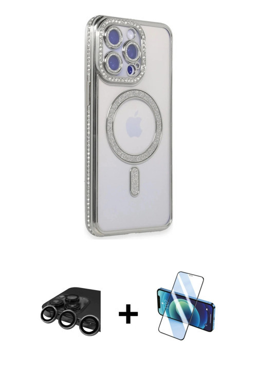 ieg™ iPhone 15 Pro Kılıf Zirve Doku Prime - Siyah 3D Antistatik Cam Ekran Koruyucu + Titanyum Gri Ra