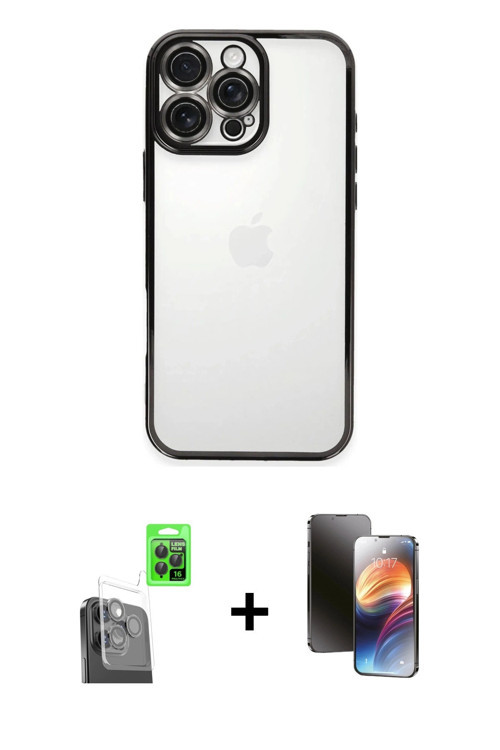 ieg™ iPhone 16 Pro Max Kılıf Vadi Minimal - Siyah 3D Antistatik Mat Seramik Nano Ekran Koruyucu + Si