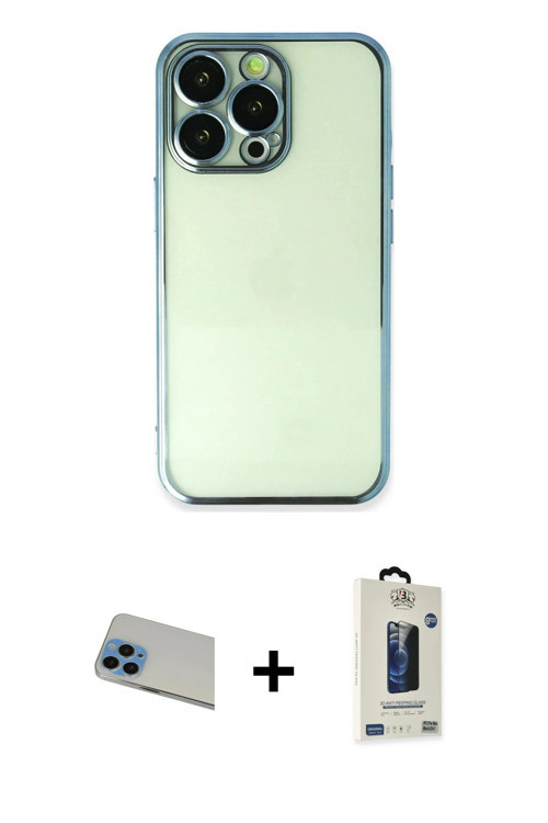 ieg™ iPhone 13 Pro Max Kılıf Vadi Minimal - Siyah Bilvis Hayalet Cam Ekran Koruyucu + Mavi Rainbow K
