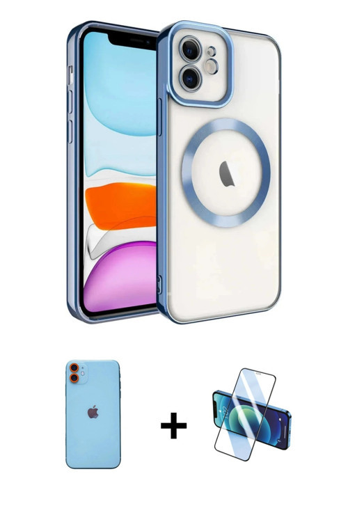 ieg™ iPhone 11 Kılıf Nova Işık Özel Seri - Siyah 3D Antistatik Cam Ekran Koruyucu + Turuncu Neon Fos