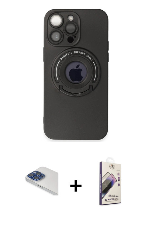 ieg™ iPhone 13 Pro Max Kılıf Eksen Klasik Prime - Siyah Bilvis 3D Mat Cam Ekran Koruyucu + Lacivert