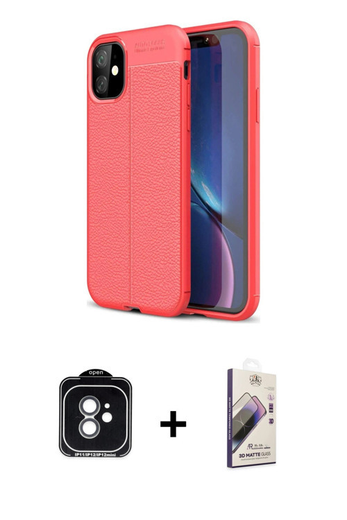 ieg™ iPhone 11 Kılıf Doruk Klasik Özel Seri - Siyah Bilvis 3D Mat Cam Ekran Koruyucu + Yeşil PVD Met