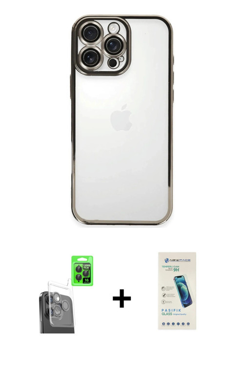 ieg™ iPhone 16 Pro Max Kılıf Vadi Minimal - Şeffaf Pasifik Cam Ekran Koruyucu + Siyah Raze Metal Kam