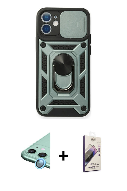 ieg™ iPhone 11 Kılıf Ahenk Klasik - Siyah Bilvis 3D Mat Cam Ekran Koruyucu + Mavi Raze Metal Kamera