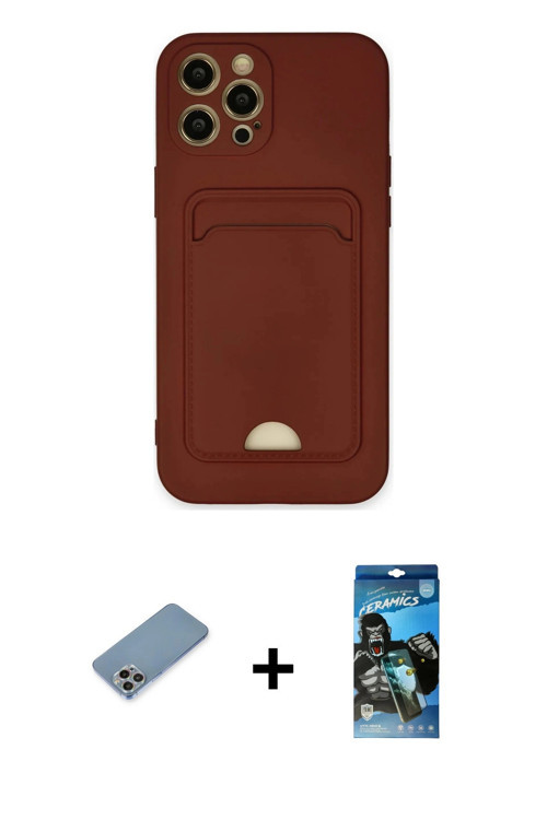 ieg™ iPhone 12 Pro Max Kılıf Vadi Çizgi Prime - Siyah 34D Izgaralı Cam + Gökkuşağı Shine Kamera Lens