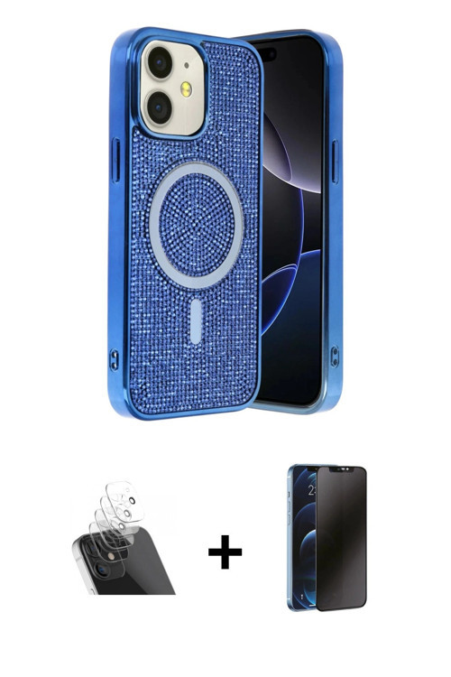 ieg™ iPhone 11 Kılıf Eksen Çizgi - Siyah 3D Antistatik Hayalet Cam Ekran Koruyucu + Şeffaf Kamera Le
