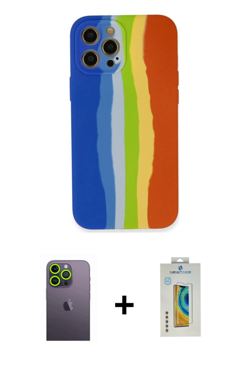 ieg™ iPhone 12 Pro Kılıf Yadigar Çizgi - Siyah Polymer Nano Ekran Koruyucu + Yeşil Neon Fosforlu Kam