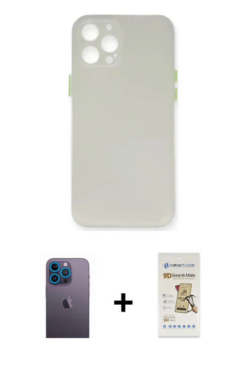 ieg™ iPhone 12 Pro Max Kılıf Yadigar Yansıma Serisi - Siyah Mat Seramik Nano Ekran Koruyucu + Mavi N