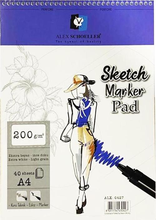 A4 200 Gr. 40 Yp. Spiralli Sketch-Marker Pad ALX-0427