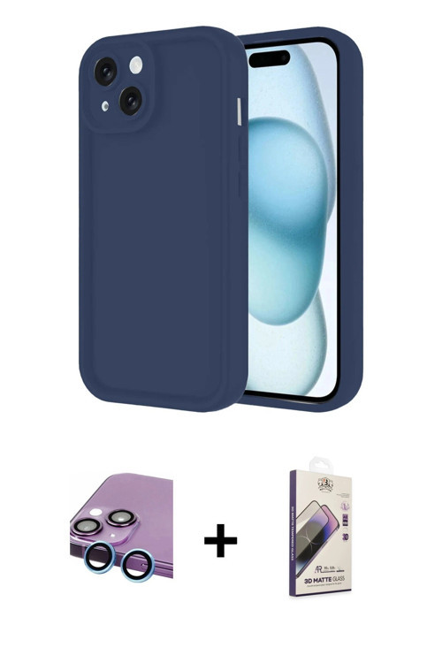 ieg™ iPhone 14 Kılıf Yankı Yansıma Özel Seri - Siyah Bilvis 3D Mat Cam Ekran Koruyucu + Mavi Raze Me