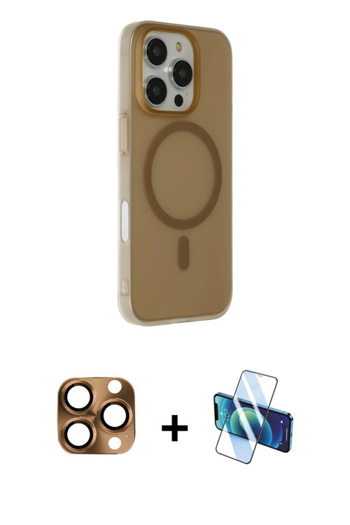 ieg™ iPhone 16 Pro Max Kılıf Çekirdek Modern Prime - Siyah 3D Antistatik Cam Ekran Koruyucu + Çöl Ti