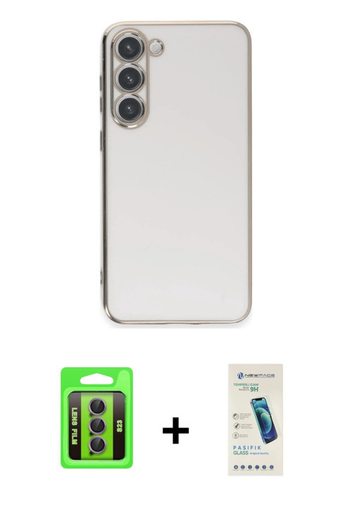 ieg™ Galaxy S23 Kılıf Yankı Serisi - Şeffaf Pasifik Cam Ekran Koruyucu + Mor Raze Metal Kamera Lens