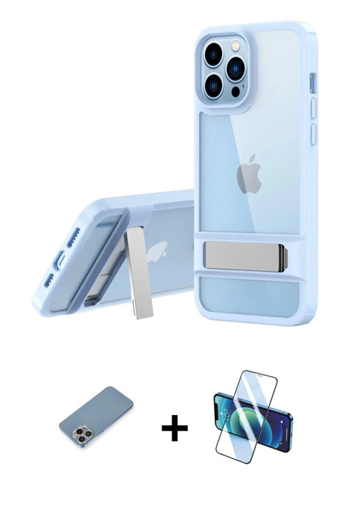 ieg™ iPhone 13 Pro Max Kılıf Yadigar Yansıma - Siyah 3D Antistatik Cam Ekran Koruyucu + Gökkuşağı Sh