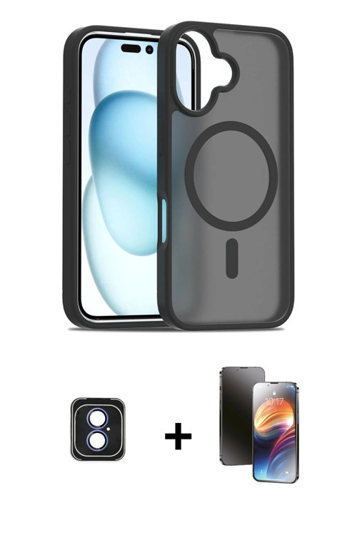 ieg™ iPhone 16 Kılıf Siluet Minimal Prime - Siyah 3D Antistatik Mat Seramik Nano Ekran Koruyucu + Ma