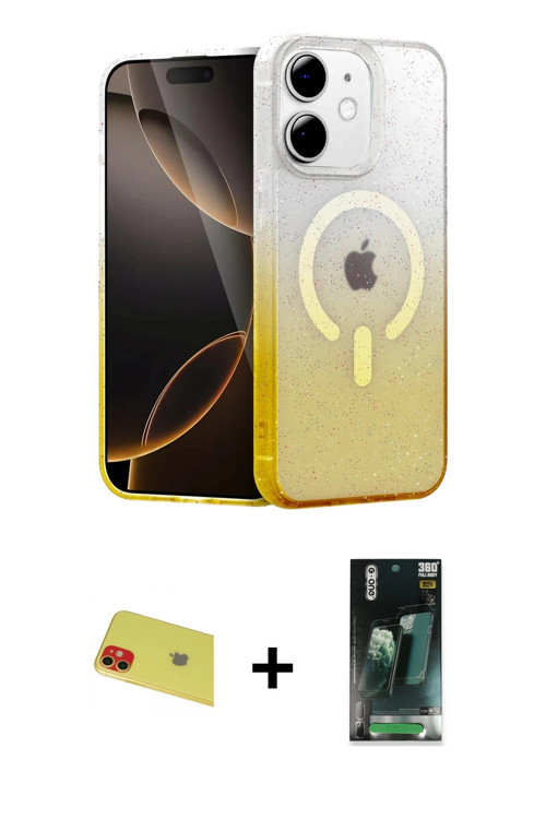 ieg™ iPhone 11 Kılıf Eksen Minimal Özel Seri - Şeffaf 360 Full Body Arka Koruyucu + Kırmızı Rainbow