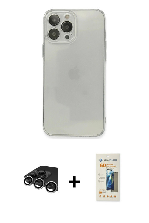 ieg™ iPhone 13 Pro Max Kılıf Ahenk Doku - Siyah 6D Mat Seramik Hayalet Nano Ekran Koruyucu + Gümüş R