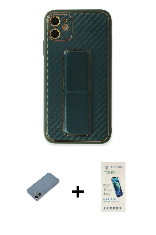 ieg™ iPhone 12 Kılıf Yörünge Yansıma - Şeffaf Pasifik Cam Ekran Koruyucu + Gökkuşağı Shine Kamera Le