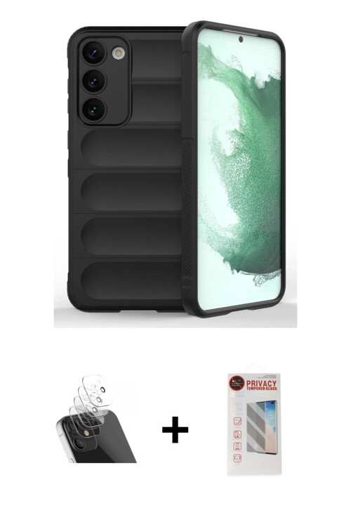 ieg™ Galaxy S23 Plus Kılıf Atlas Koleksiyonu - Siyah Hayalet Edge Cam Ekran Koruyucu + Şeffaf Kamera
