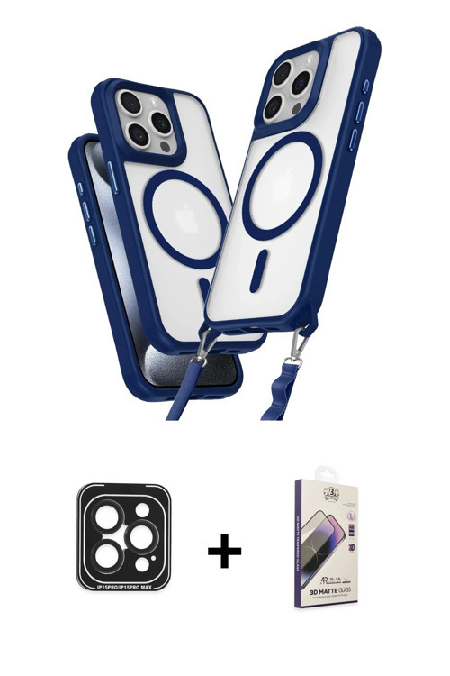 ieg™ iPhone 15 Pro Max Kılıf Atlas Doku Koleksiyonu - Siyah Bilvis 3D Mat Cam Ekran Koruyucu + Siyah