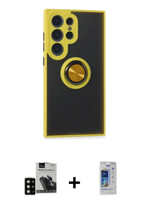 ieg™ Galaxy S24 Ultra Kılıf Yörünge Çizgi - Siyah Durable Full Glue Curved Cam + Siyah PVD Metal Kam