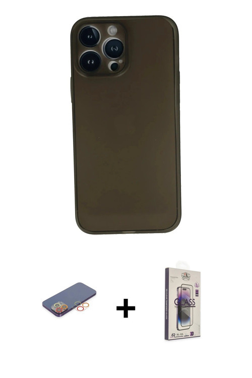 ieg™ iPhone 13 Pro Max Kılıf Yadigar Yansıma Serisi - Siyah Bilvis 3D Cam Ekran Koruyucu + Turuncu R