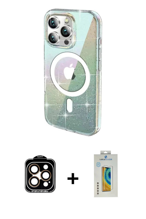 ieg™ iPhone 14 Pro Max Kılıf Odak Modern Serisi - Siyah Polymer Nano Ekran Koruyucu + Turuncu PVD Me