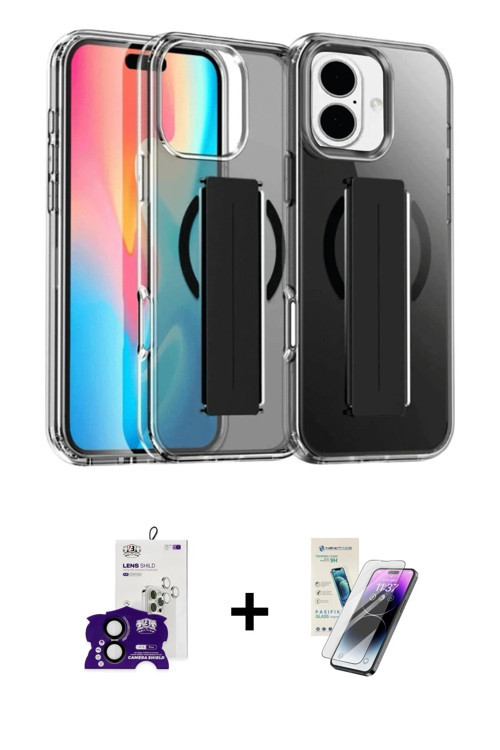 ieg™ iPhone 16 Kılıf Nova Işık Koleksiyonu - Şeffaf Pasifik Cam Ekran Koruyucu + Siyah Bilvis Titan