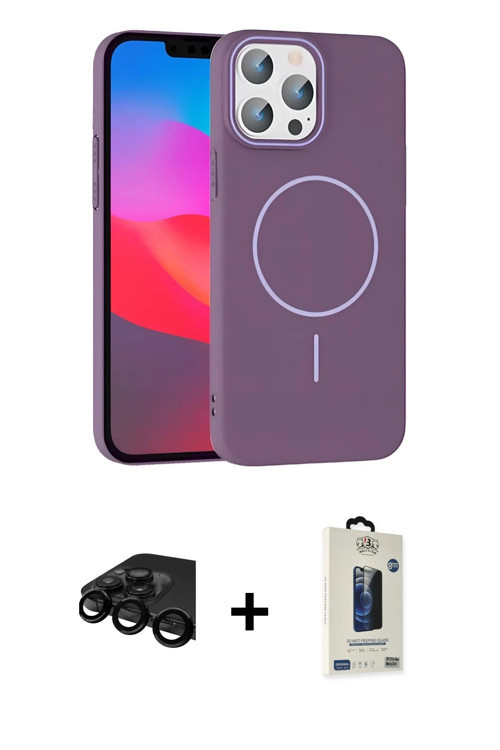 ieg™ iPhone 15 Pro Max Kılıf Siluet Doku Özel Seri - Siyah Bilvis Hayalet Cam Ekran Koruyucu + Siyah