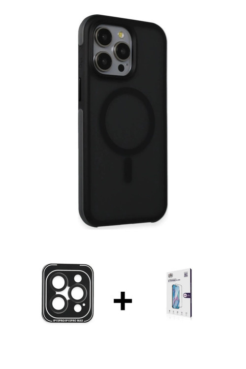 ieg™ iPhone 15 Pro Max Kılıf Çekirdek Yansıma Prime - Siyah Bilvis 0.18mm Plus Cam Ekran Koruyucu +