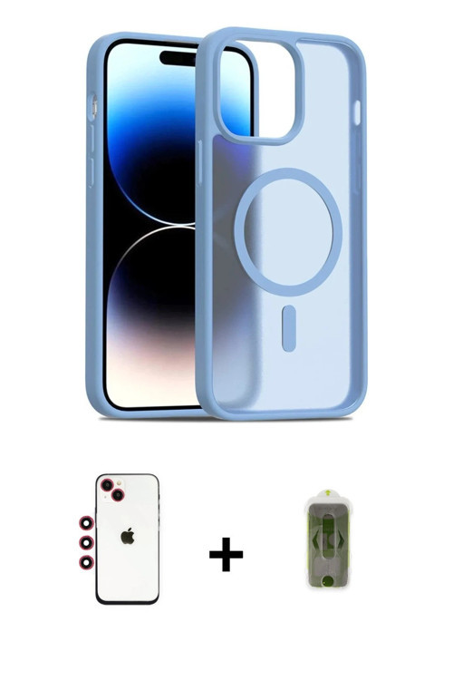 ieg™ iPhone 14 Kılıf Siluet Minimal Prime - Siyah Joko Magic 5D Hayalet Cam + Kırmızı Shine Kamera L