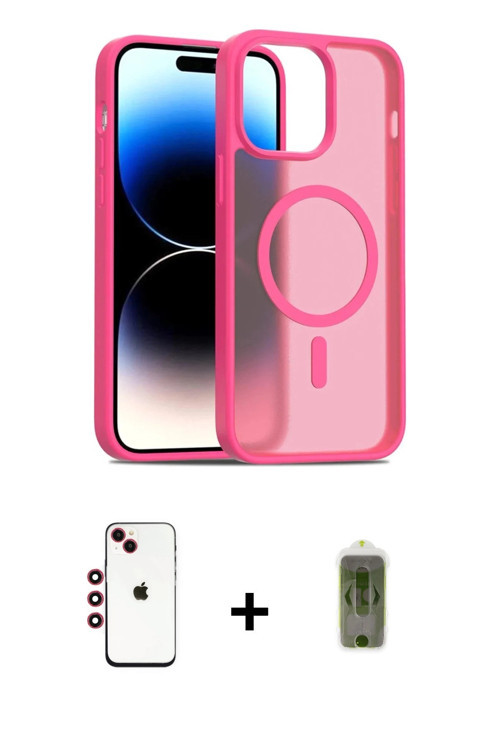 ieg™ iPhone 14 Kılıf Siluet Minimal Prime - Siyah Joko Magic 5D Hayalet Cam + Kırmızı Shine Kamera L