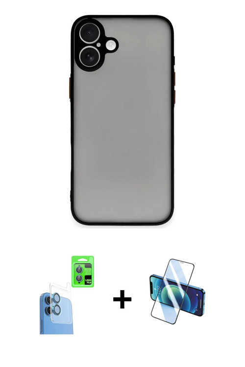 ieg™ iPhone 16 Kılıf Ahenk Çizgi Serisi - Siyah 3D Antistatik Seramik Nano Ekran Koruyucu + Lacivert