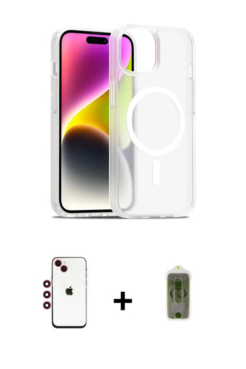 ieg™ iPhone 14 Kılıf Siluet Minimal Prime - Siyah Joko Magic 5D Hayalet Cam + Kırmızı Shine Kamera L