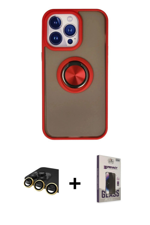 ieg™ iPhone 13 Pro Max Kılıf Yörünge Çizgi - Siyah Bilvis Hayalet Cam Ekran Koruyucu + Gold Raze Met