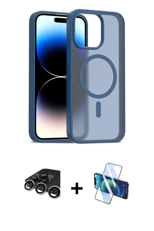 ieg™ iPhone 15 Pro Kılıf Siluet Minimal Prime - Siyah 3D Antistatik Cam Ekran Koruyucu + Gümüş Raze